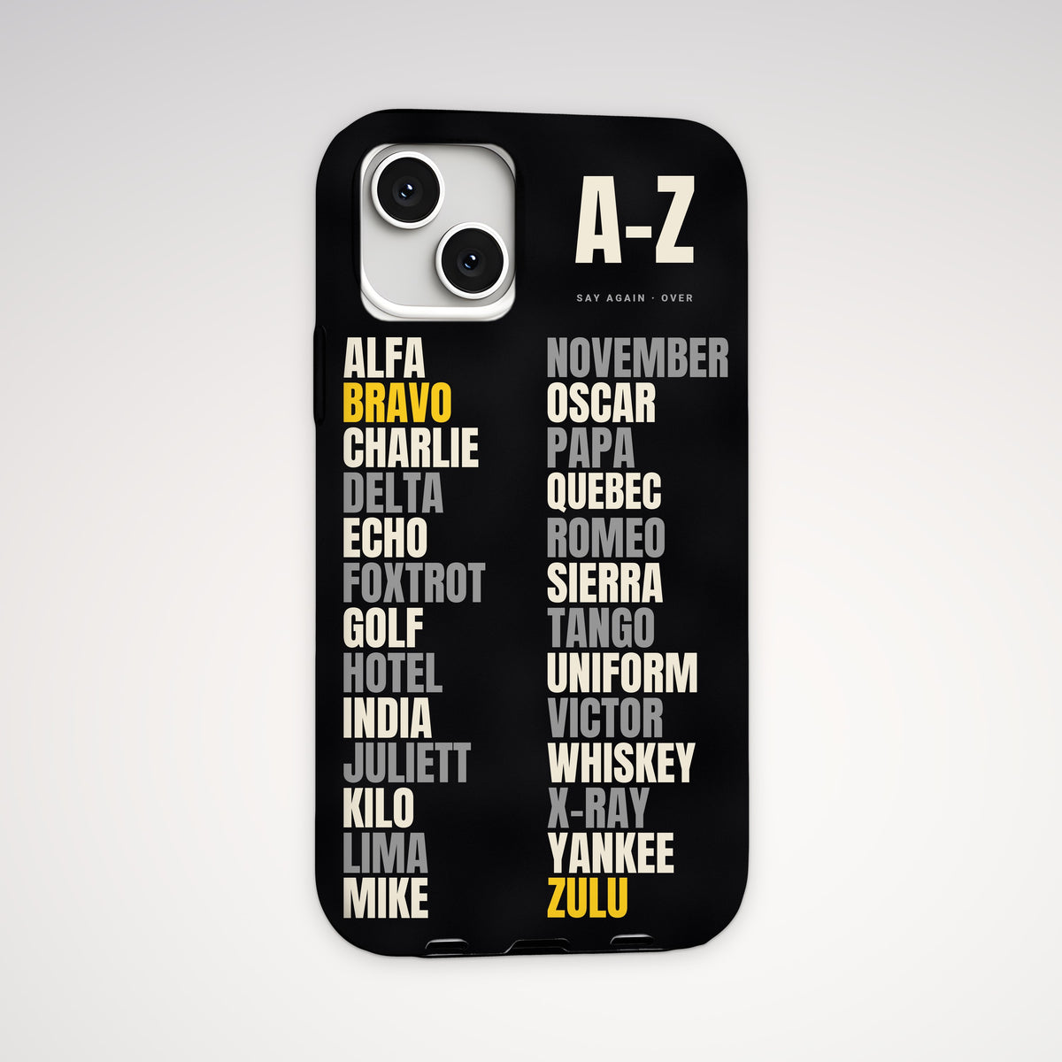 Phonetic Alphabet Tough Phone Case – iPhone, back view
