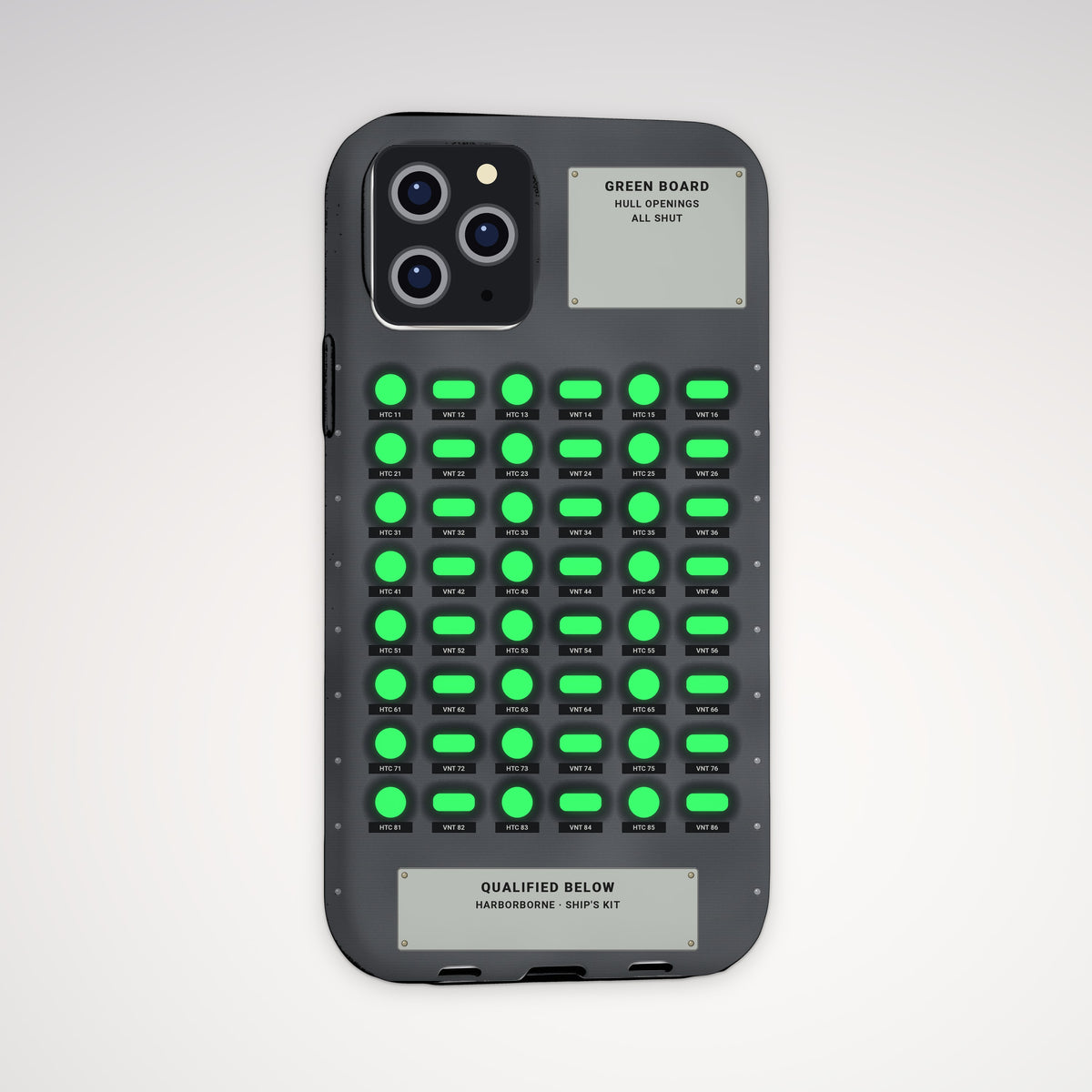 Green Board Panel Tough Phone Case – iPhone, shown on a Pro model