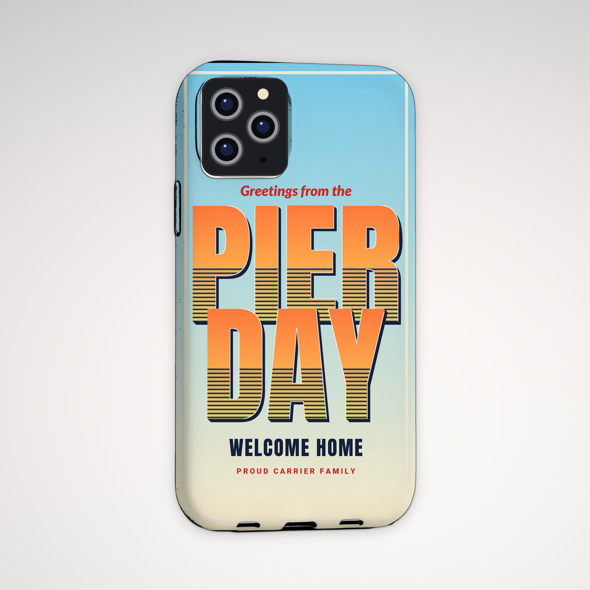 Pier Day Postcard Tough Phone Case – iPhone, shown on a Pro model