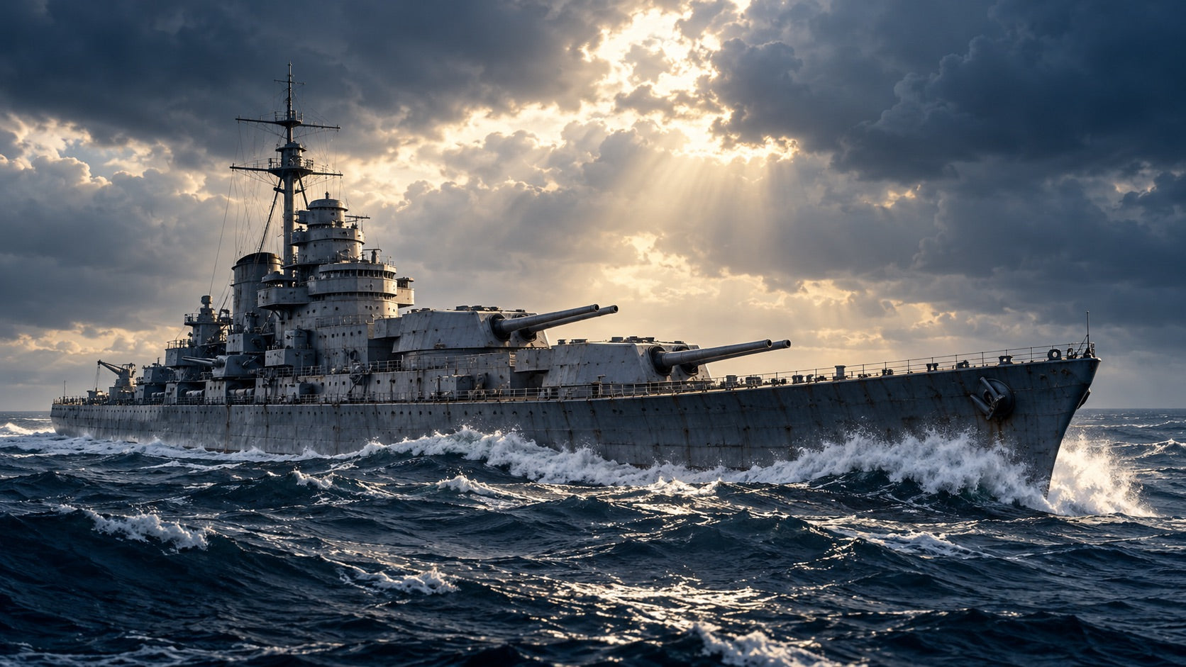 Original Harborborne campaign artwork: anonymous naval-inspired vessel at sea; not an identified historical ship
